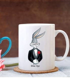 BK Gift Kişiye Özel Bugs Bunny Tasarımlı Beyaz Kupa Bardak