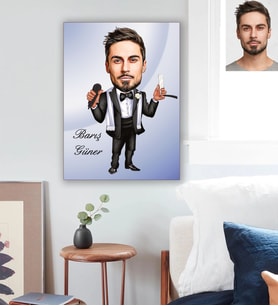 Kişiye Özel Berber Karikatürlü Ahşap Tablo 30x47 Bay-2