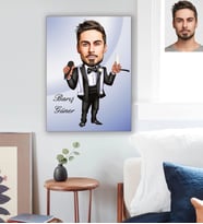 Kişiye Özel Berber Karikatürlü Ahşap Tablo 30x47 Bay-2