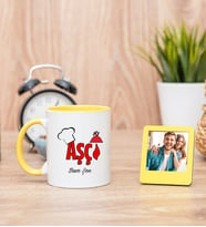 Aşçı Sarı Kupa Bardak ve Sarı Mini Fotoğraf Çerçevesi