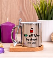 Sosyal Bilgiler Öğretmeni Ahşap Altlıklı Silver Kupa Bardak