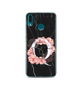 Mermer Çiçekli Harf Tasarım Süper Şeffaf Silikon Telefon Kılıfı Huawei Y9 2019 Q