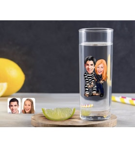 BK Gift Kişiye Özel Renkli Baskılı Sevgililer Karikatürlü Vodka Bardağı-7 (Beyaz)