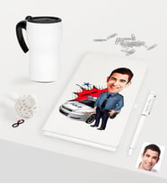 BK Gift Kişiye Özel Bay Trafik Polisi Karikatürlü Beyaz Defter Kalem Termos Mug Seti - 2 (Model 1)