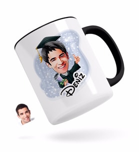 BK Gift Kişiye Özel Erkek Mezun Karikatürlü Siyah Kupa Bardak-1