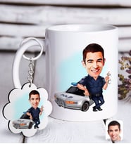 BK Gift Kişiye Özel Erkek Trafik Polisi Karikatürlü Beyaz Kupa ve Anahtarlık Hediye Seti-1 (Model 1)