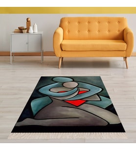 Kübizm Love Sanat Dijital Baskı Yıkanabilir Kaymaz Taban Salon Halısı ve Yolluk (Karışık)