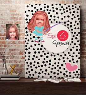 BK Gift Kişiye Özel Kız Çocuk Yaş Karikatürlü Kanvas Tablo 50x70cm-13