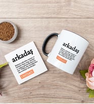 Arkadaş Kelime Anlamı Siyah Kupa Bardak Ve Bardak Altlığı Seti