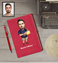 Kişiye Özel İş Adamı Karikatürlü  Kırmızı Defter Kalem Hediye Seti Bay-17