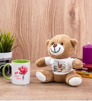 Sevgililere Özel Balon Tasarım Siyah Kupa Bardak ve Peluş Ayıcık