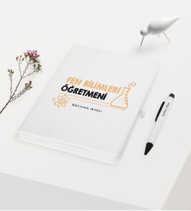 BK Gift Kişiye Özel Fen Bilimleri Öğretmeni Temalı Beyaz Defter Kalem Hediye Seti - 4
