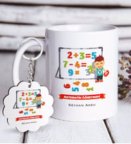 BK Gift Kişiye Özel Matematik Öğretmeni Beyaz Kupa ve Anahtarlık Hediye Seti-5 (Model 1)