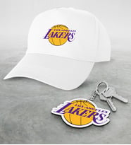 NBA Los Angeles Lakers Beyaz Şapka ve Ahşap Anahtarlık Seti (Model 1)