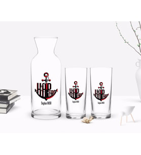 BK Gift Kişiye Özel Renkli Baskılı Kaptan Tasarımlı İkili Rakı Bardağı ve Karaf Hediye Seti-3 (Beyaz)