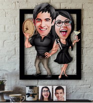 BK Gift Kişiye Özel Sevgililer Karikatürlü 3D Ahşap Tablo-18