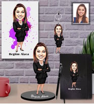 Kişiye Özel İş Kadını Karikatürlü 5 li Hediye Seti Bayan-24