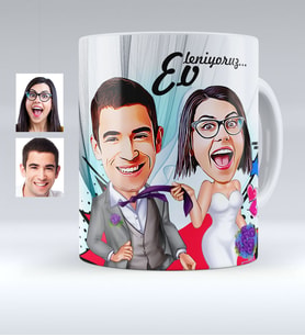 BK Gift Kişiye Özel Evleniyoruz Karikatürlü Beyaz Kupa Bardak  6