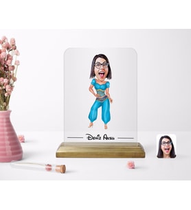 BK Gift Kişiye Özel Oryantal Dansçı Karikatürlü Ahşap Standlı Çerçeve (Beyaz)