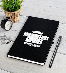 BK Gift Kişiye Özel Kahraman Baba Siyah Defter Kalem Seti
