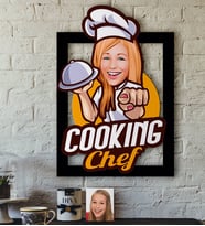 BK Gift Kişiye Özel Bayan Chef Karikatürlü 3D Ahşap Tablo-15