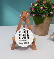 Patrona Hediye Best Boss Ever Tasarımlı Patron Ahşap Anahtarlık