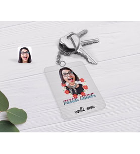 BK Gift Kişiye Özel Melek Annem Karikatürlü Şeffaf Pleksi Anahtarlık (Beyaz)