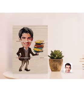 BK Gift Kişiye Özel Erkek Öğretmen Karikatürlü Otantik Masaüstü Ahşap Palet Çerçeve (Beyaz)