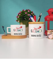 Mesajlı Eczacı Hediye Ahşap Altlıklı Fincan ve Kalemlik Hediye Seti