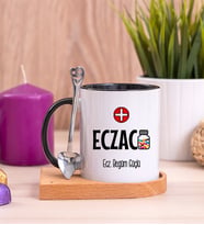 Eczacı Ahşap Altlıklı Siyah Kupa Bardak