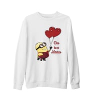 One in a Minion - Hearts Beyaz Kalın Sweatshirt