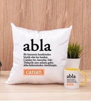 Abla Kelime Anlamı Kare Yastık ve Sarı Kupa Bardak