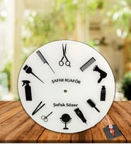 Kişiye Özel Baskılı Kuaför Berber 29 Cm Cam Duvar Saati