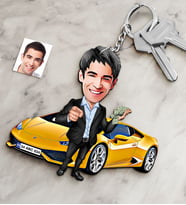 BK Gift Kişiye Özel Bay Lamborghini Figürlü Plakalı Ahşap Karikatür Anahtarlık (Çok Renkli)