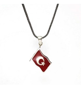 Mineli Gümüş Ay Yıldız Bayrak Kolye Zincir 6014700386351