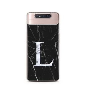 Samsung A80 Siyah Mermer Harf Tasarımlı Telefon Kılıfı L-Harfi 