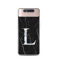 Samsung A80 Siyah Mermer Harf Tasarımlı Telefon Kılıfı L-Harfi 