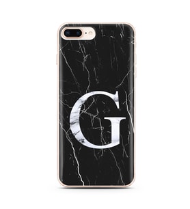 Iphone 8 Plus Siyah Mermer Harf Tasarımlı Telefon Kılıfı G-Harfi 