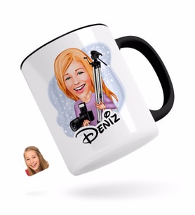 BK Gift Kişiye Özel Kadın Profesyonel Fotoğrafçı Karikatürlü Siyah Kupa Bardak-1