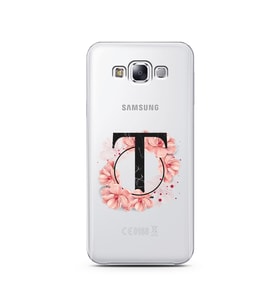 Pembe Çiçekli Harf Tasarım Süper Şeffaf Silikon Telefon Kılıfı Samsung E7 T-Harf