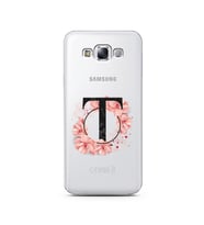 Pembe Çiçekli Harf Tasarım Süper Şeffaf Silikon Telefon Kılıfı Samsung E7 T-Harf
