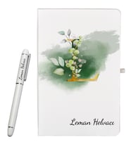 Kjişiye Özel Hazırlanmış Harf Tasarımlı Hediye Defter ve Roller Kalem Seti