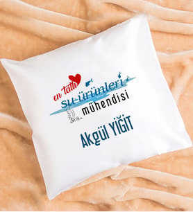 Mesajlı Su Ürünleri Mühendisi Tasarımlı Kişiye Özel Hediye Su Ürünleri Mühendisi Yastık