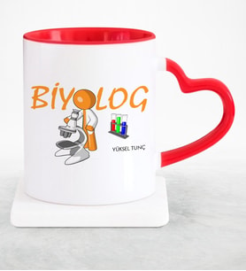 BK Gift Kişiye Özel Mesleki Biyolog Kırmızı Kalpli Kupa Bardak