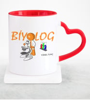 BK Gift Kişiye Özel Mesleki Biyolog Kırmızı Kalpli Kupa Bardak