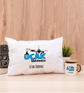 Uçak Mühendisi Dikdörtgen Yastık ve Siyah Kupa Bardak