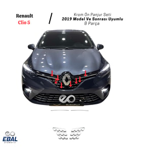 Renault Clio 5 Ön Panjur Krom Seti 2019 Model ve Sonrası 8 Parça P.Çelik