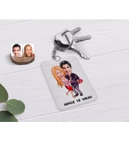 BK Gift Kişiye Özel Sevgililer Karikatürlü Şeffaf Pleksi Anahtarlık-2 (Beyaz)