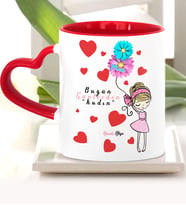 BK Gift Kişiye Özel Kadınlar Günü Kırmızı Kalpli Kupa Bardak  8