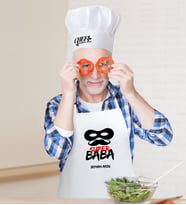 BK Gift Kişiye Özel Süper Baba Erkek Mutfak Önlüğü ve Aşçı Şapkası Seti-4 (Beyaz)